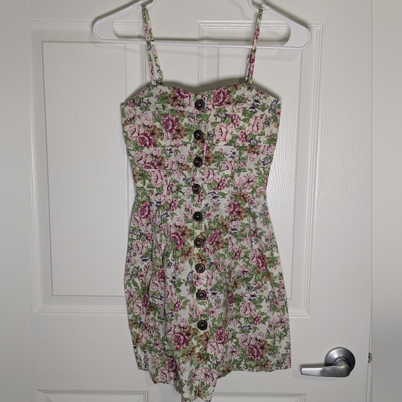 Purple Snow Dresses & Skirts - Cottagecore Floral Button Front Sundress Smocked Back Cotton Mini Dress S